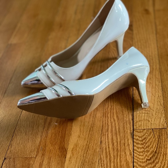 White / silver leather chic heels size 6 - Picture 4 of 5